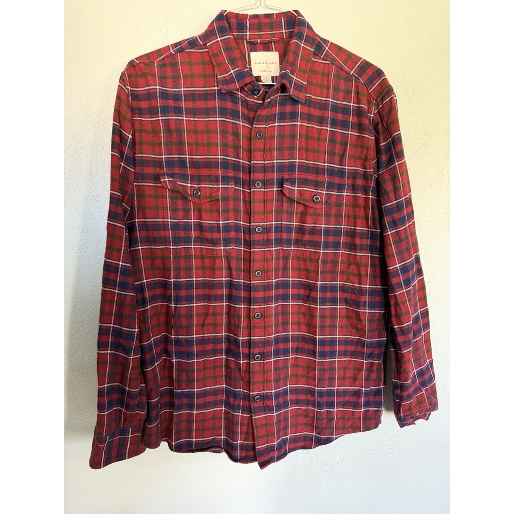 American Eagle Outfitters Mens Red Plaid Flannel Western Shirt LT Tall
